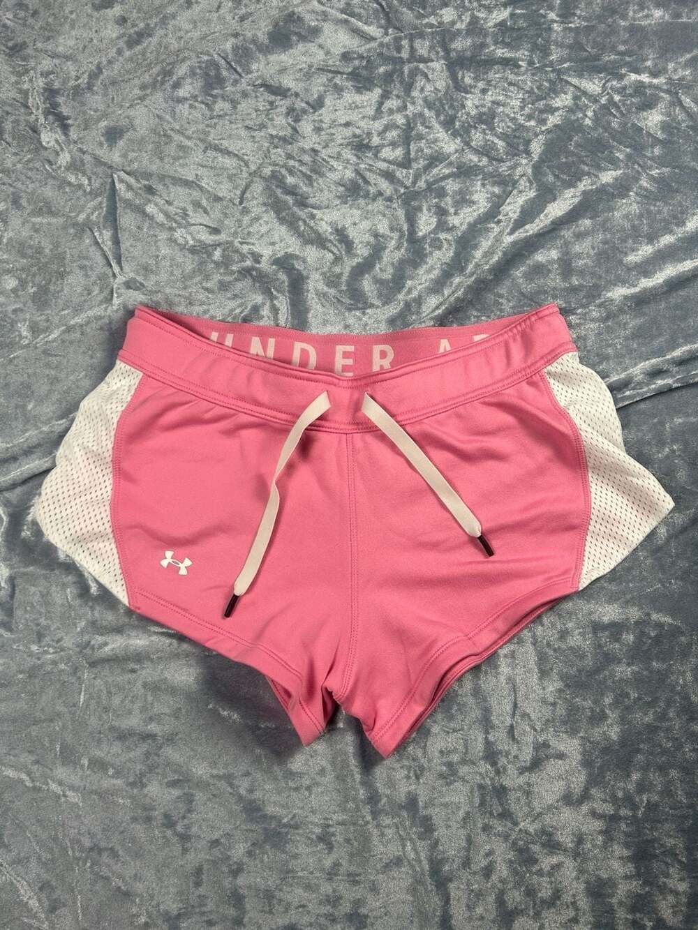 Under Armour Pink and White Mesh Athletic Running Shorts